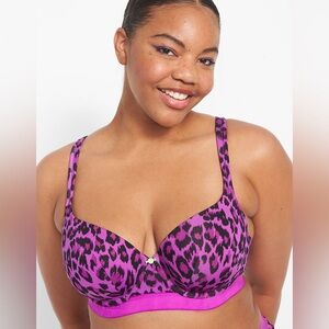 NWT Cacique Microfiber Boost Balconette Bra Vibrant Purple Animal Print 42C
